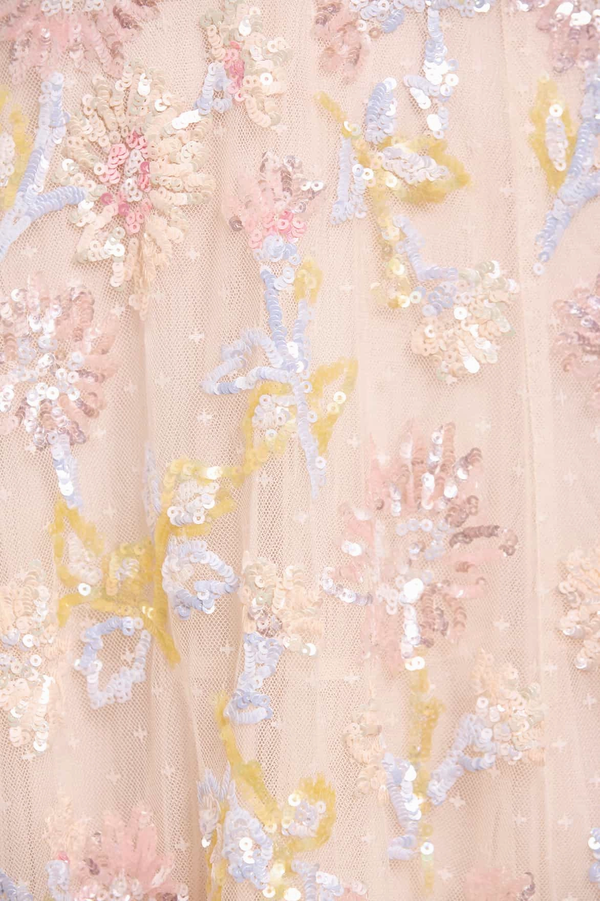 Sequin Dandelion Ruffle Ballerina Dress Shiny surface