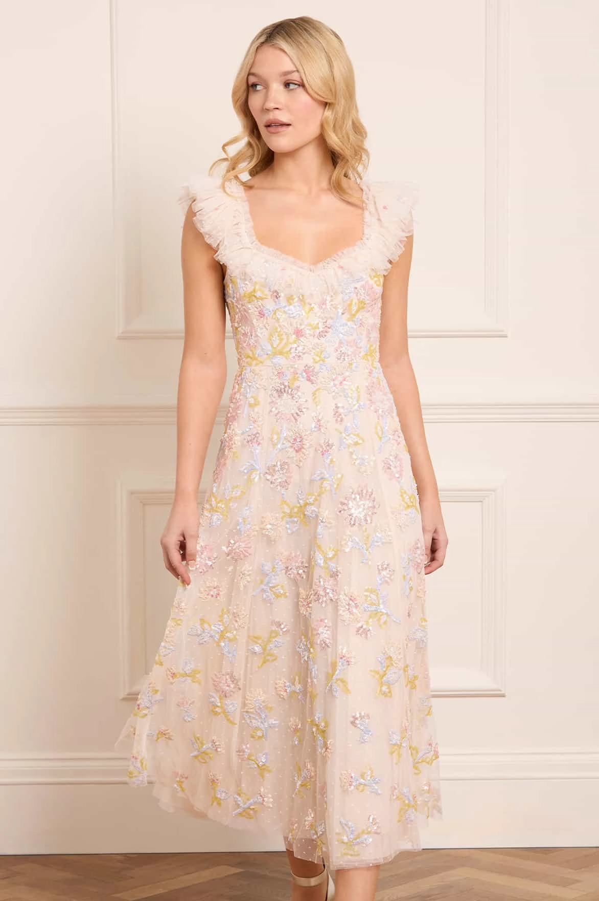 Formal Look Sequin Dandelion Ruffle Ballerina Dress