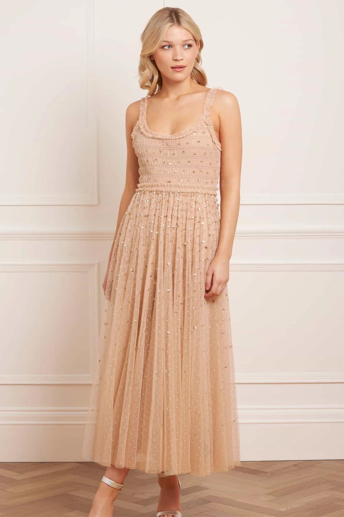 Sequin Giselle Smocked Cami Ankle Gown perfect for events Chill Detail