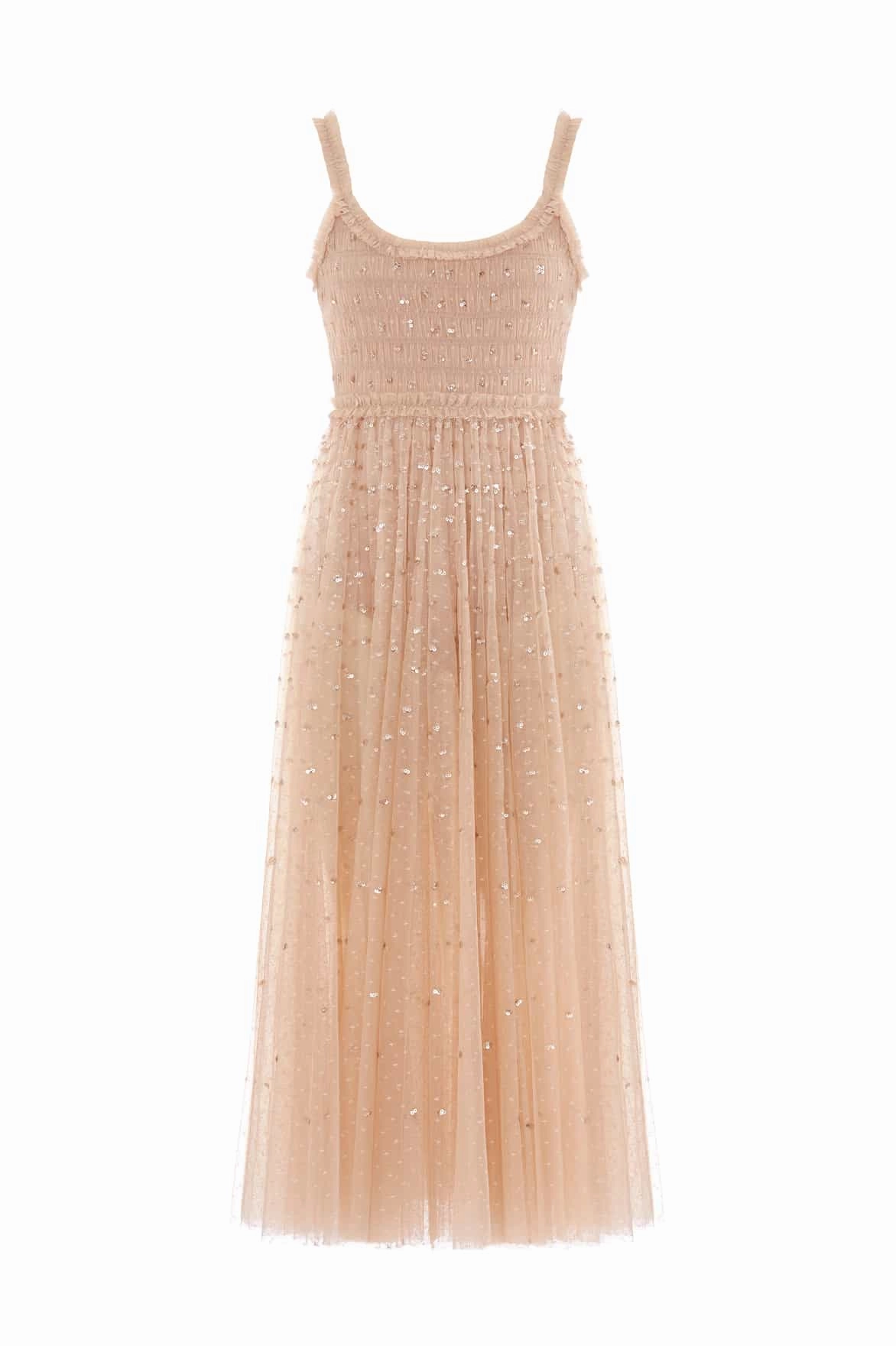 Sequin Giselle Smocked Cami Ankle Gown Flattering Look