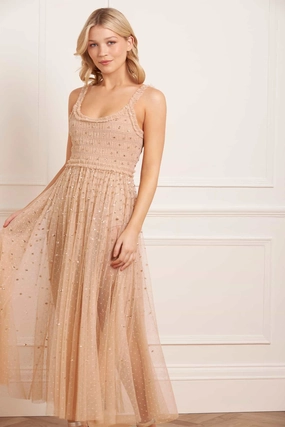 Sequin Giselle Smocked Cami Ankle Gown Casual Mode AdjustableStraps