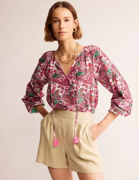 Everyday Look Ribbed Trims Serena Cotton Blouse-Multi, Fantastical