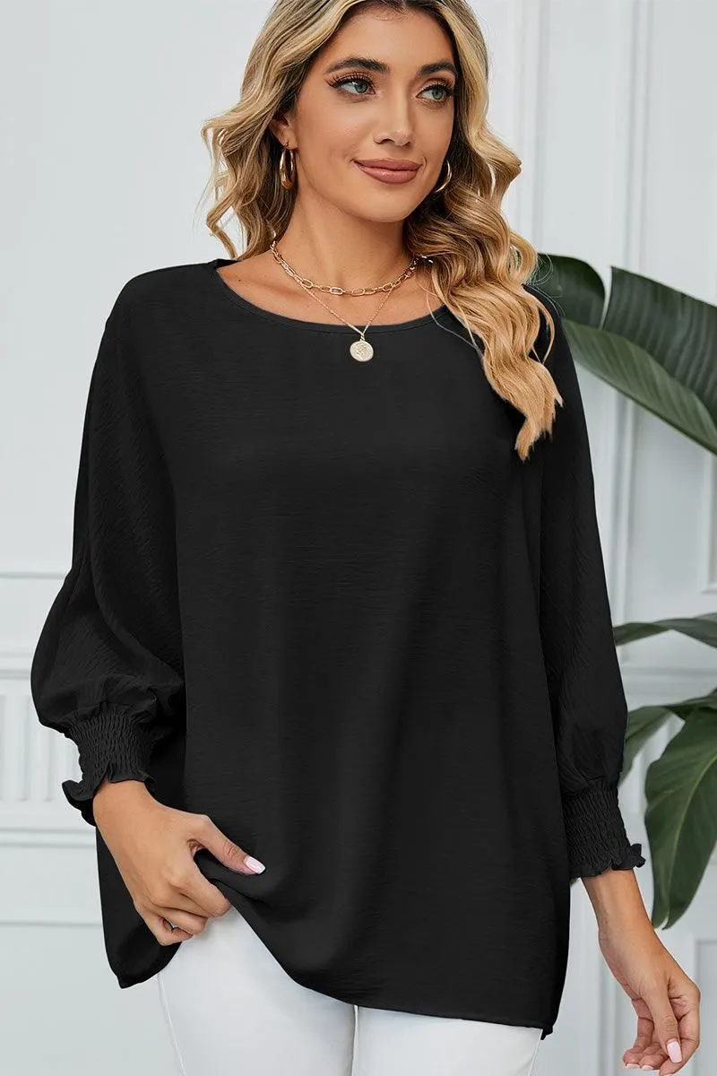 SEVEN QUARTER SLEEVE LOOSE SHIFFON BLOUSE Comfy Fit Roll Up Sleeve Design