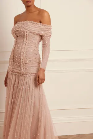Light Fall Love Heart Rouched Off-Shoulder Gown
