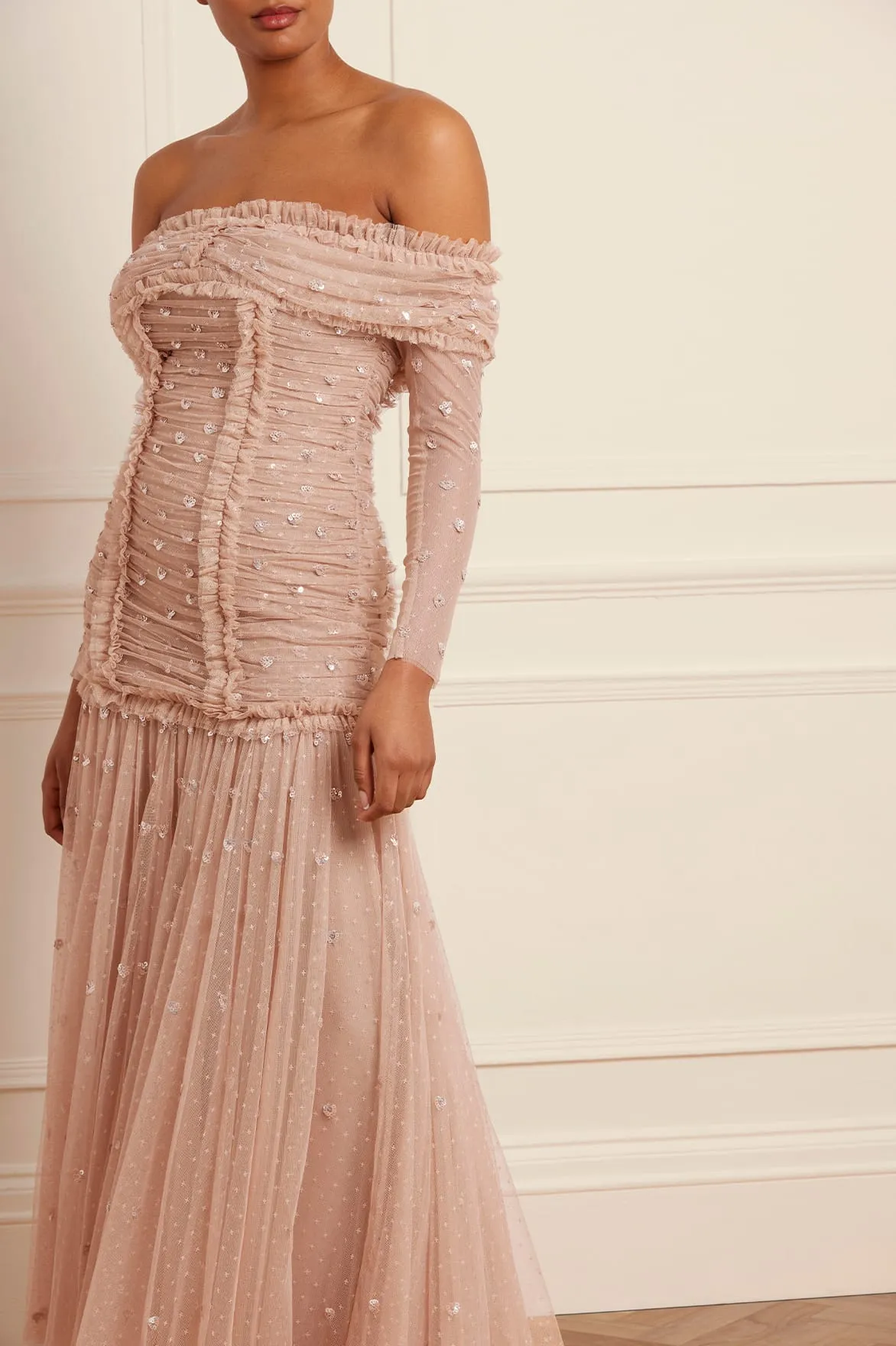 Light Fall Love Heart Rouched Off-Shoulder Gown