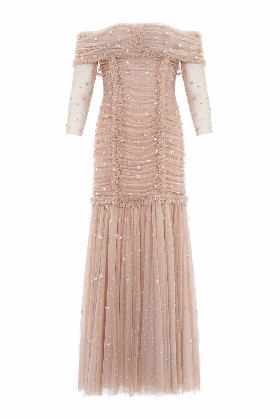 Love Heart Rouched Off-Shoulder Gown Sage Glow Wool-Blend