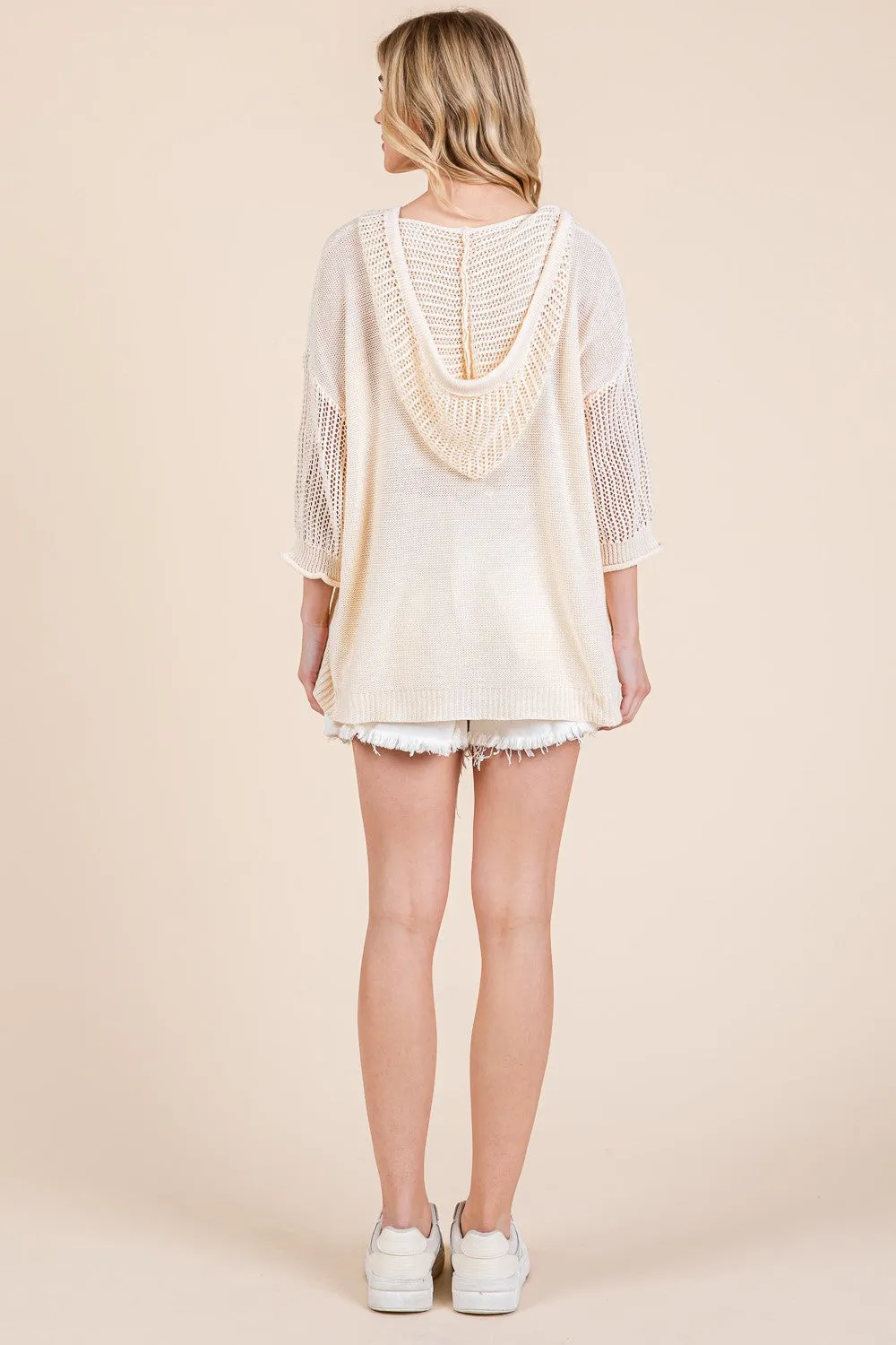 Sheer Knit Hoodie Pullover Sweater