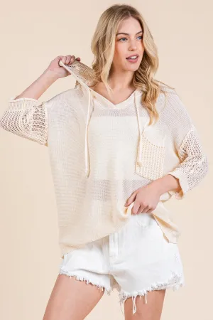 Sheer Knit Hoodie Pullover Sweater