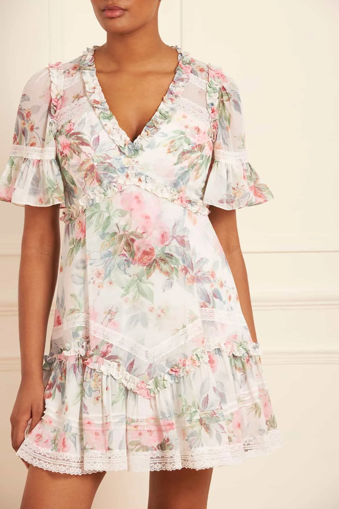 Paradise Garden Sonata Georgette Micro Mini Dress Day Fit Elastic-Cuff