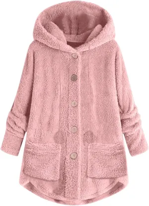 Sherpa Jacket Women Trendy Winter Long Sleeve Fleece Jacket Faux Fur Outerwear Full Button Warming Coats with Pockets