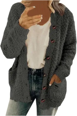 Sherpa Jackets for Women Lightweight Cardigan Sweaters Fall Winter Coats Warm Fleece Jacket with Pocket 2024