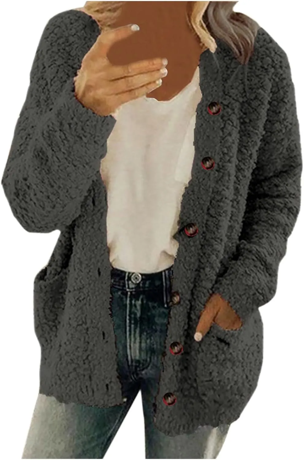 Sherpa Jackets for Women Lightweight Cardigan Sweaters Fall Winter Coats Warm Fleece Jacket with Pocket 2024