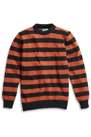 PortableOption Shetland Crewneck Sweater Grey & Burnt Orange Stripe
