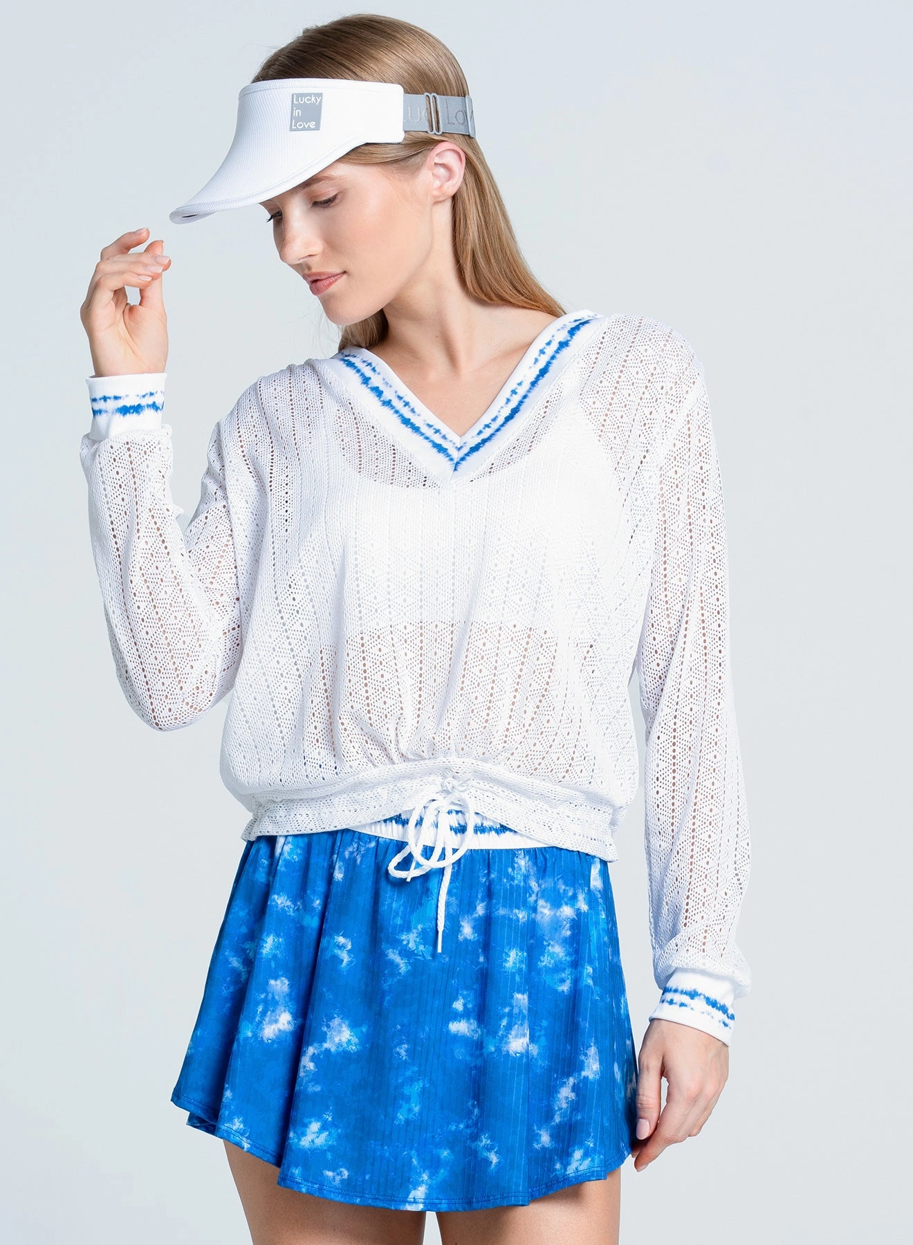 VentilatedMeshPaneling Shibori Stripe Lace Pullover
