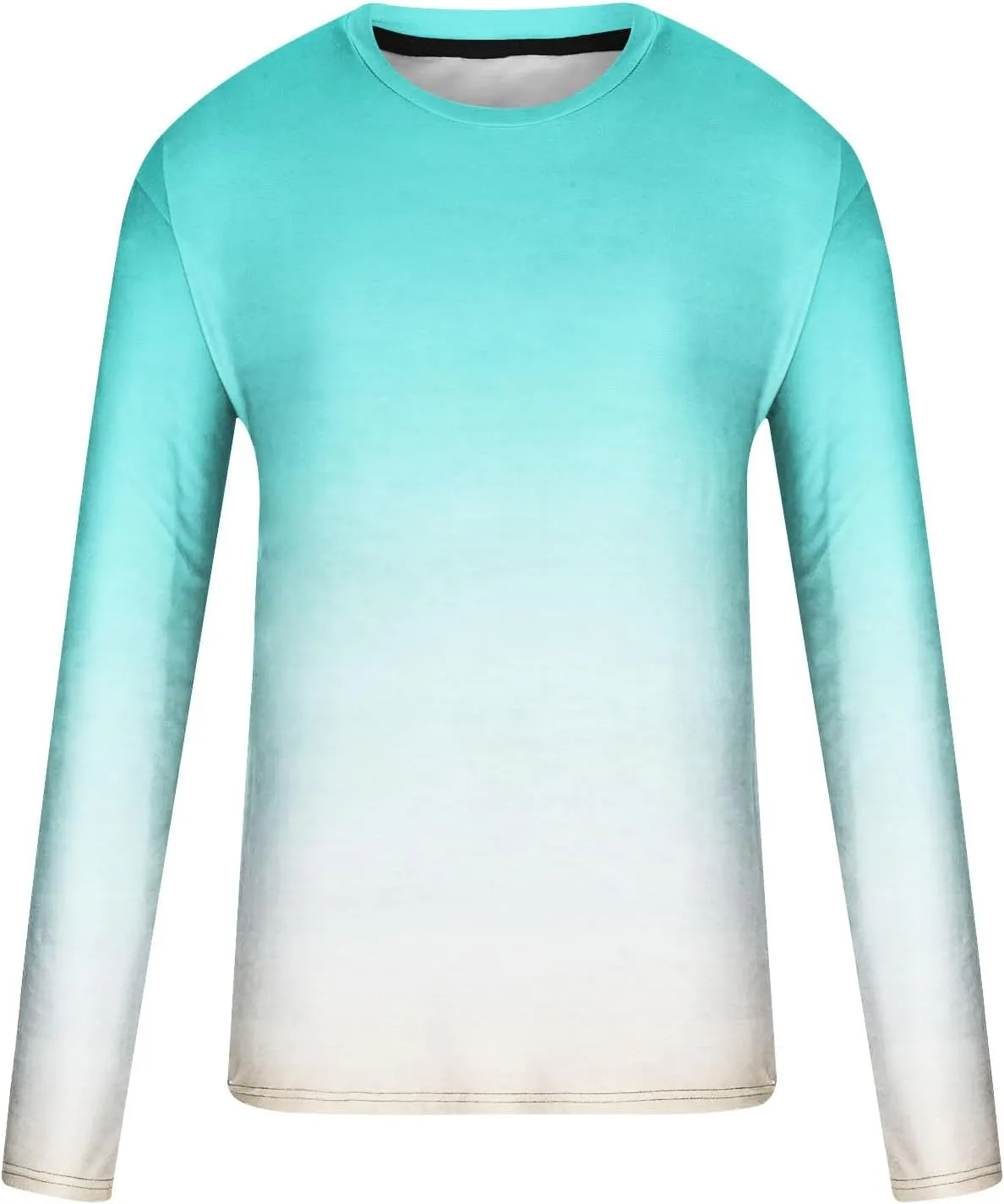 Shirts for Men Long Sleeve Casual Loose Gradient Color Print Crewneck Sweatshirt Lightweight Gym Workout Pullover Top