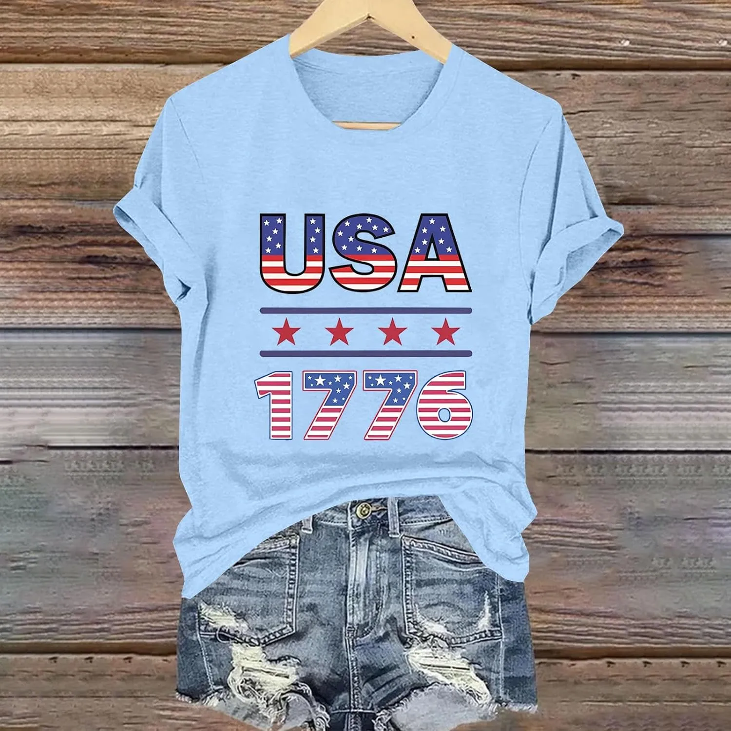 Shirts for Women 4th of July Outfits Flag Print Womens Tops Comfy Independence Day T Shirts USA Short Sleeve Shirts