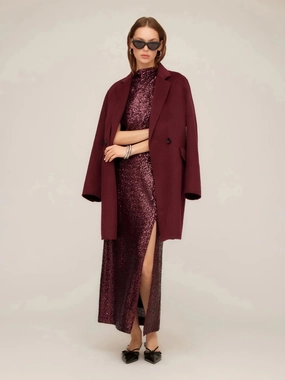 Breathable Material Collectible Row Brushed Coat Wine