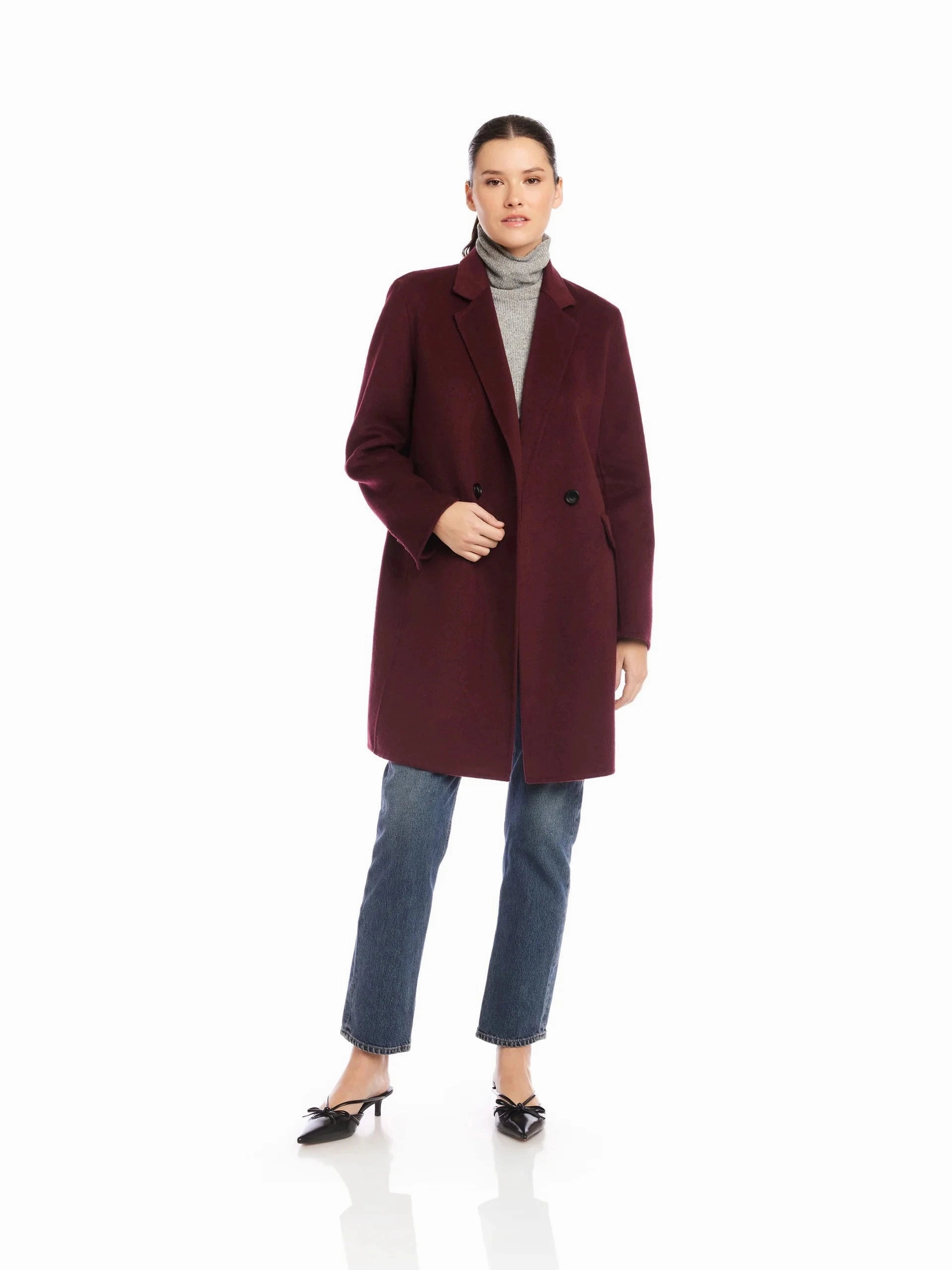sunny - day look Row Brushed Coat Wine