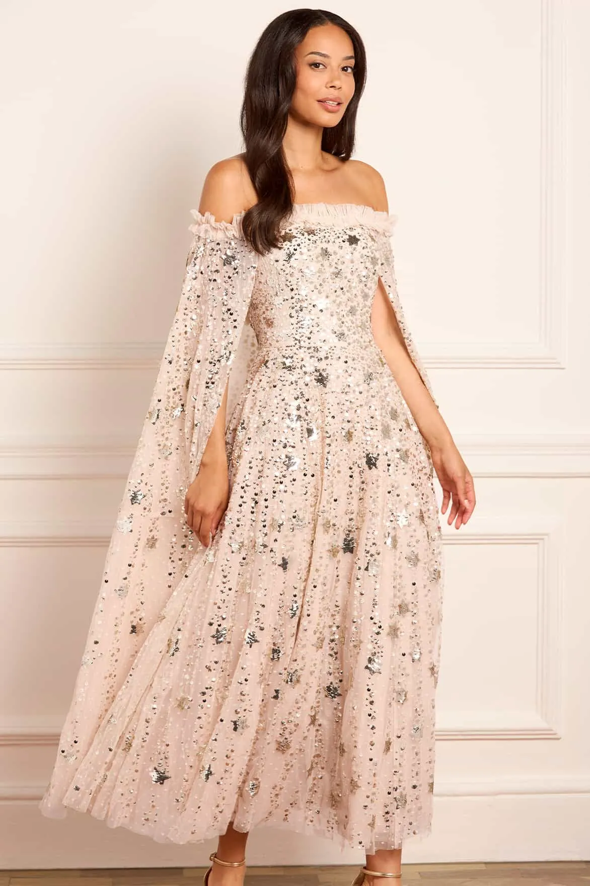 Shooting Stars Cape Ankle Gown Comfortable and Chic