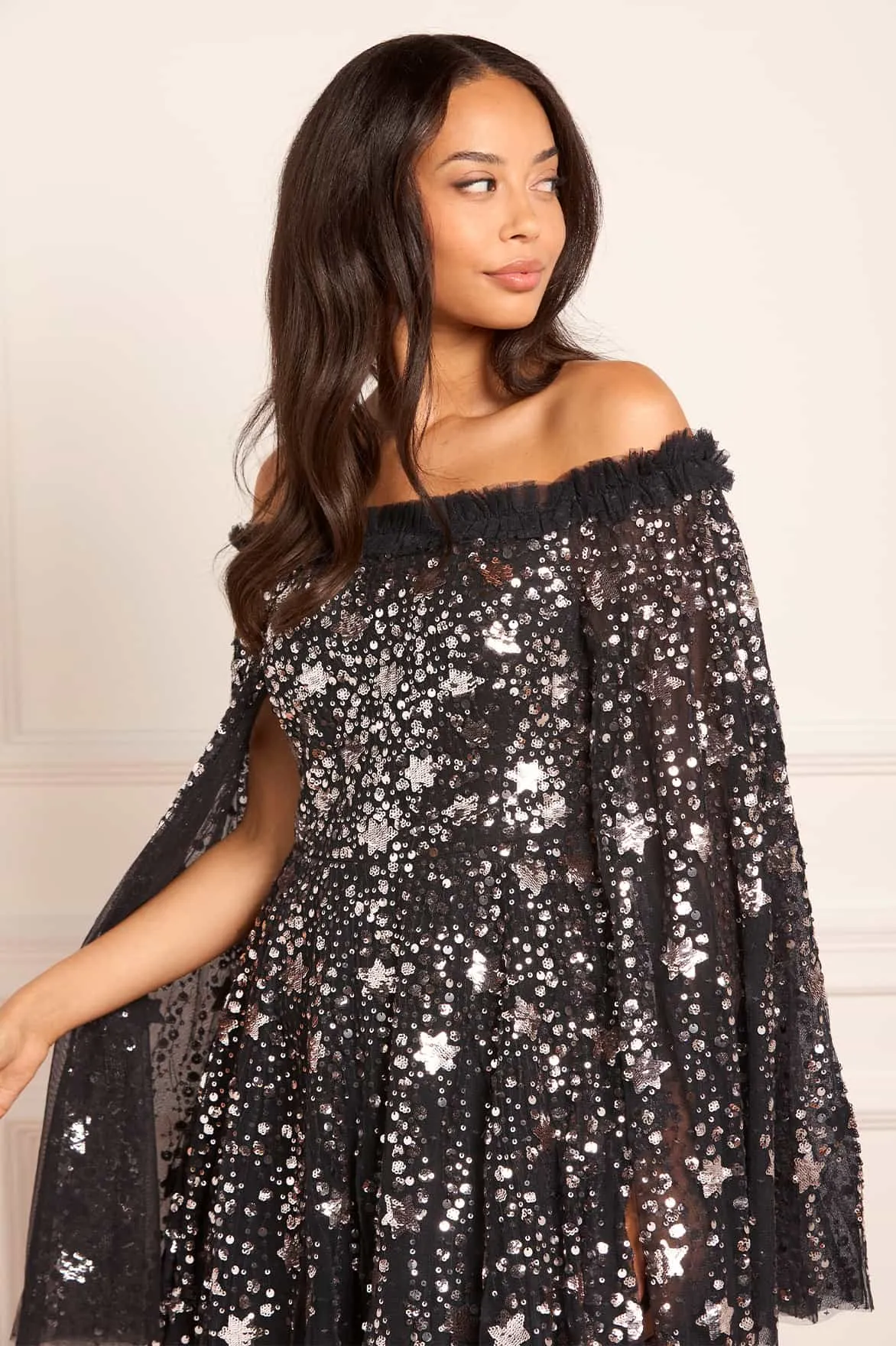Daywear Comfort Shooting Stars Cape Micro Mini Dress