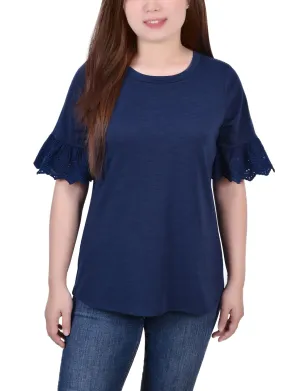 Short Bell Sleeve Slubbed Top Sleeveless Tee