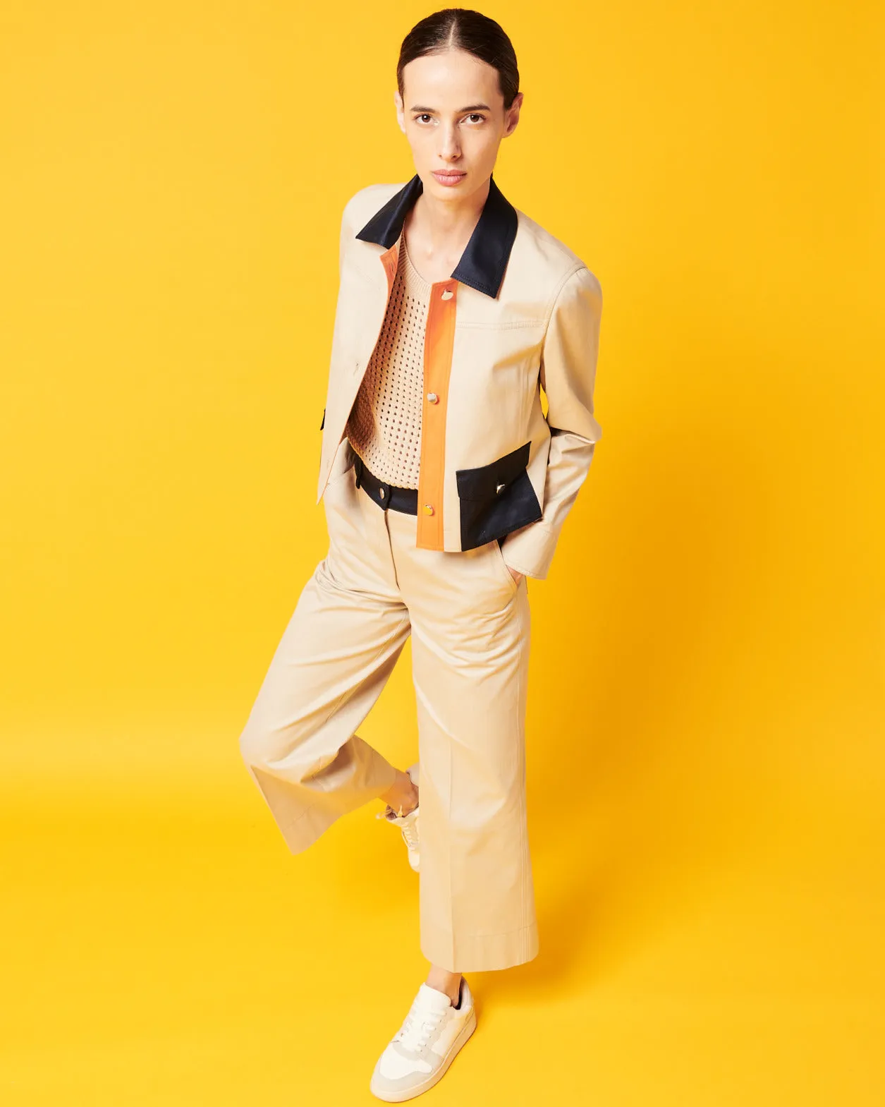 Short Cotton Colorblock Jacket