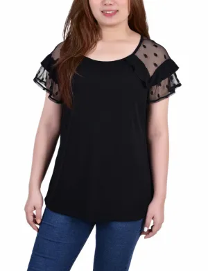 Asymmetrical hem NonRestrictive Armholes Short Dot Sleeve Top