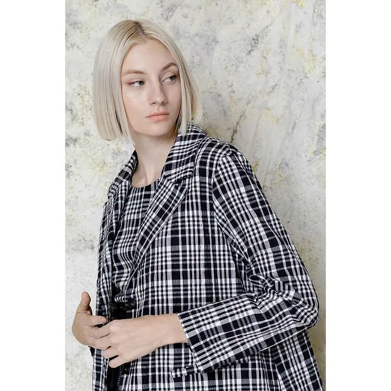Short Flared Jacket Navy Check