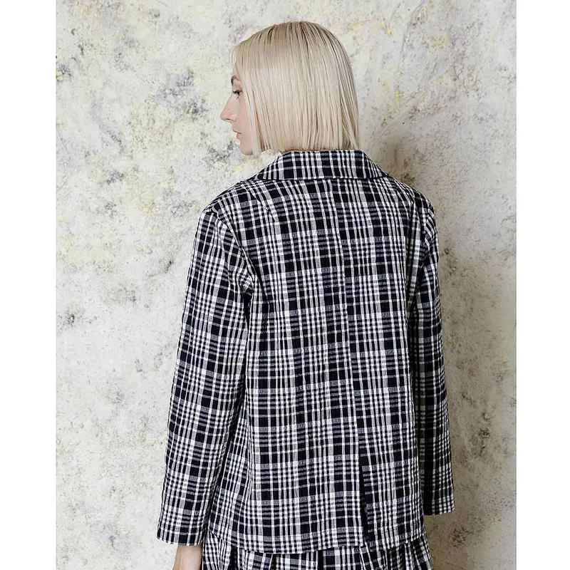 Short Flared Jacket Navy Check