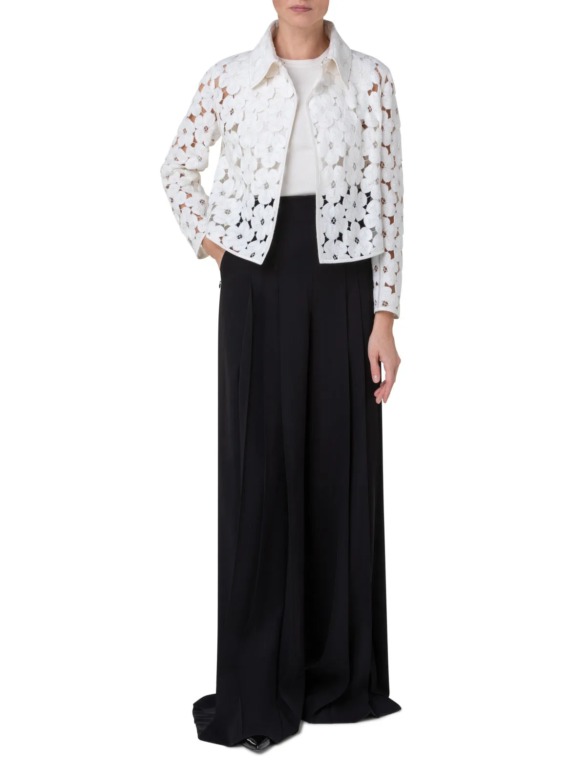 Short Jacket with Allover Anemone Embroidery