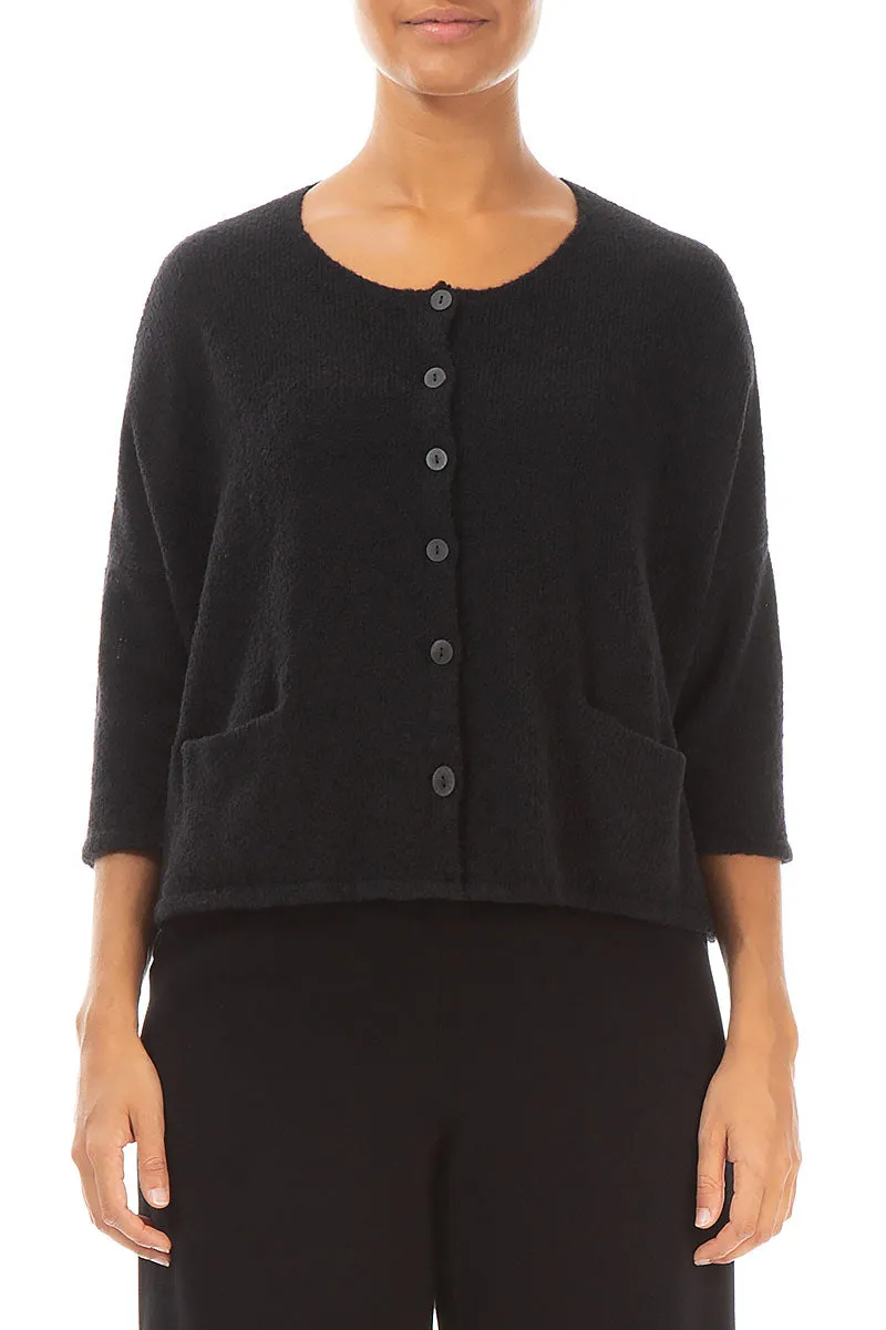 Short Loose Black Wool Cardigan
