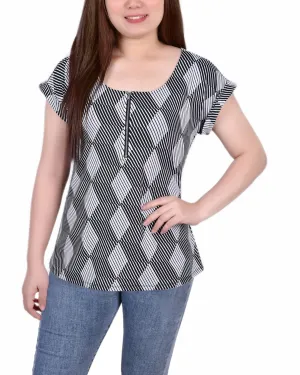 Wear Resistant Fabric Short Sleeve 1/2 Zip Knit Top