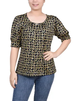 Short Sleeve Balloon Sleeve Top DoubleLayered