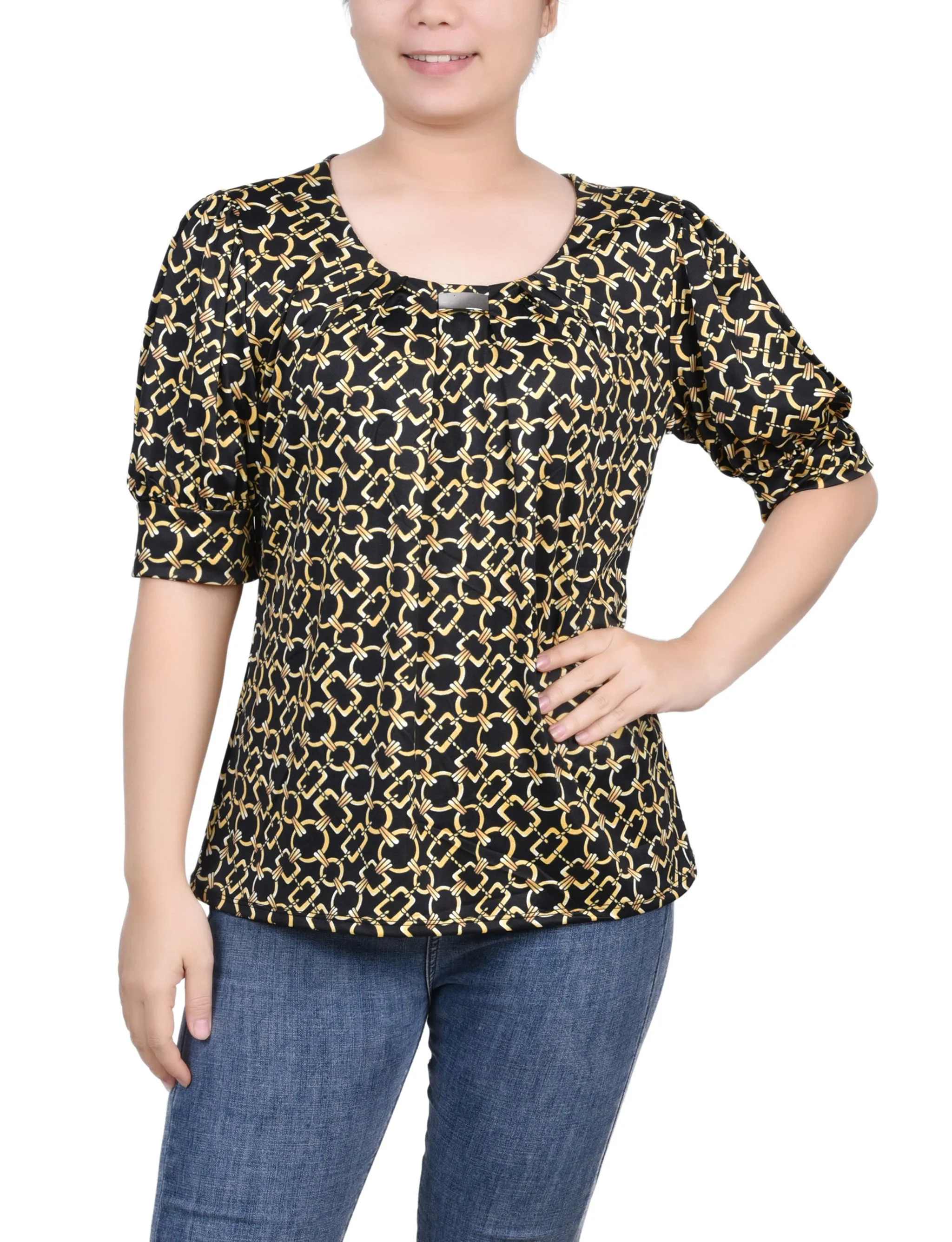 Short Sleeve Balloon Sleeve Top Moisture Wicking Material Brushed Microfiber Surface