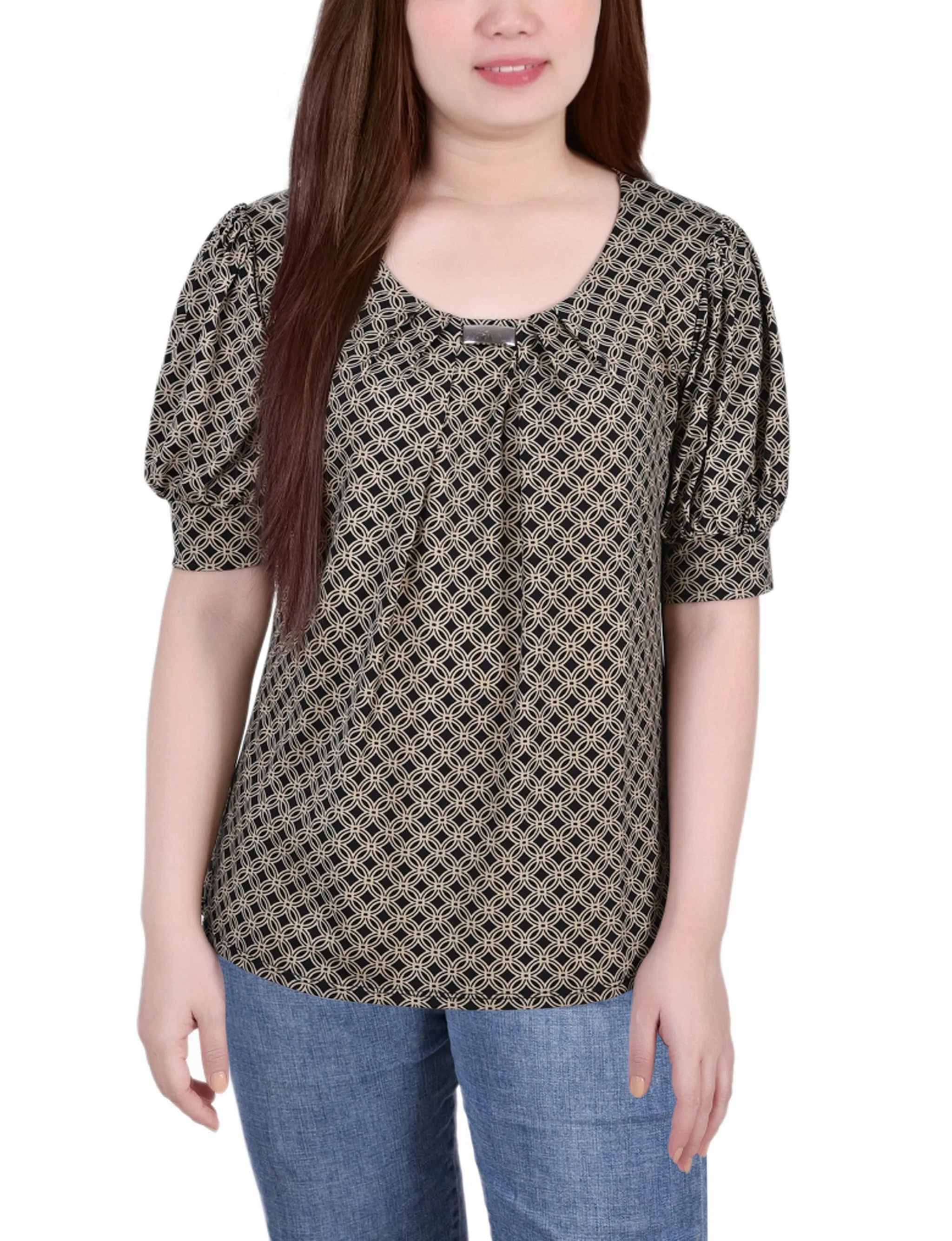 Short Sleeve Balloon Sleeve Top Non Irritating Seams FeatherlightConstruction