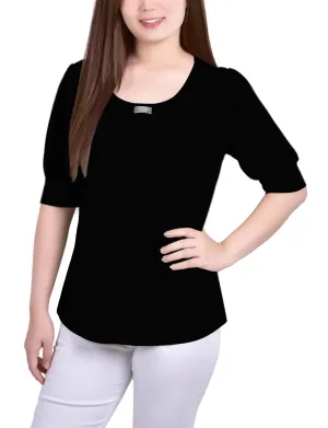 Casual Tee Short Sleeve Balloon Sleeve Top With Hardware