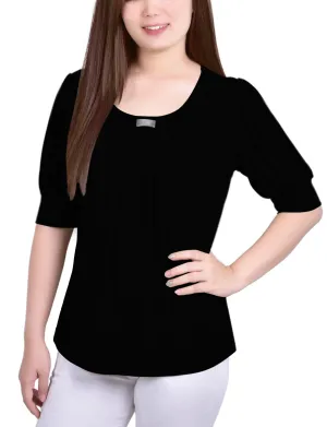 Basic Dress Short Sleeve Balloon Sleeve Top With Hardware