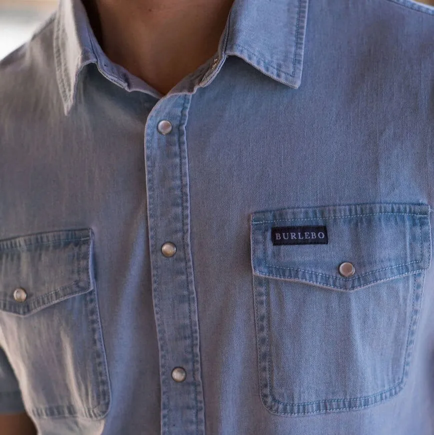 Short Sleeve - Denim Pearl Snap - Light Washed