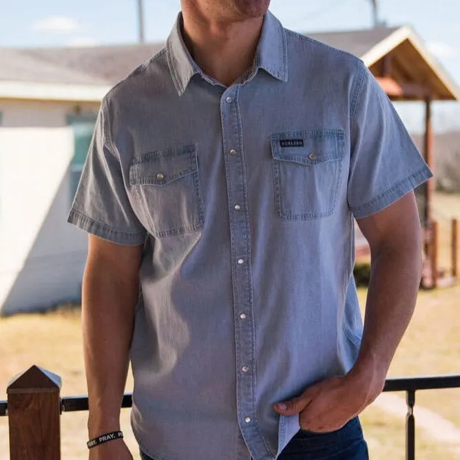 Short Sleeve - Denim Pearl Snap - Light Washed