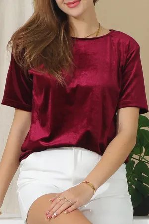 Trendy Sweater SHORT SLEEVE ROUND NECK VELVET CASUAL TUNIC TOP