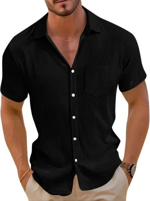 Short Sleeve Shirts for Men Summer Solid Formal Business Shirt Stretch Casual Button Down Dress Tshirts