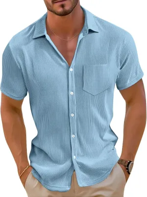 Short Sleeve Shirts for Men Summer Solid Formal Business Shirt Stretch Casual Button Down Dress Tshirts