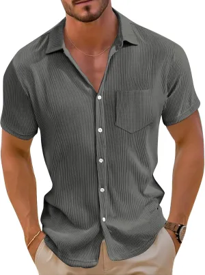 Short Sleeve Shirts for Men Summer Solid Formal Business Shirt Stretch Casual Button Down Dress Tshirts