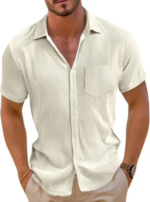 Short Sleeve Shirts for Men Summer Solid Formal Business Shirt Stretch Casual Button Down Dress Tshirts