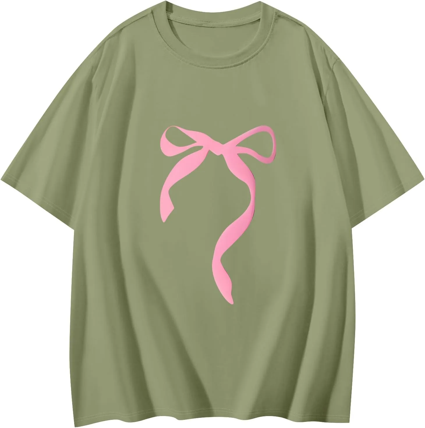 Short Sleeve Shirts for Women,2025 Summer Cute Trendy Pink Bow Print Going Out Tops,Casual Loose Crewneck Y2K Tees