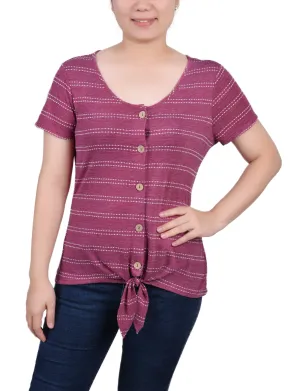 Short Sleeve Tie Front Top Breathable Tank Layered Hemline