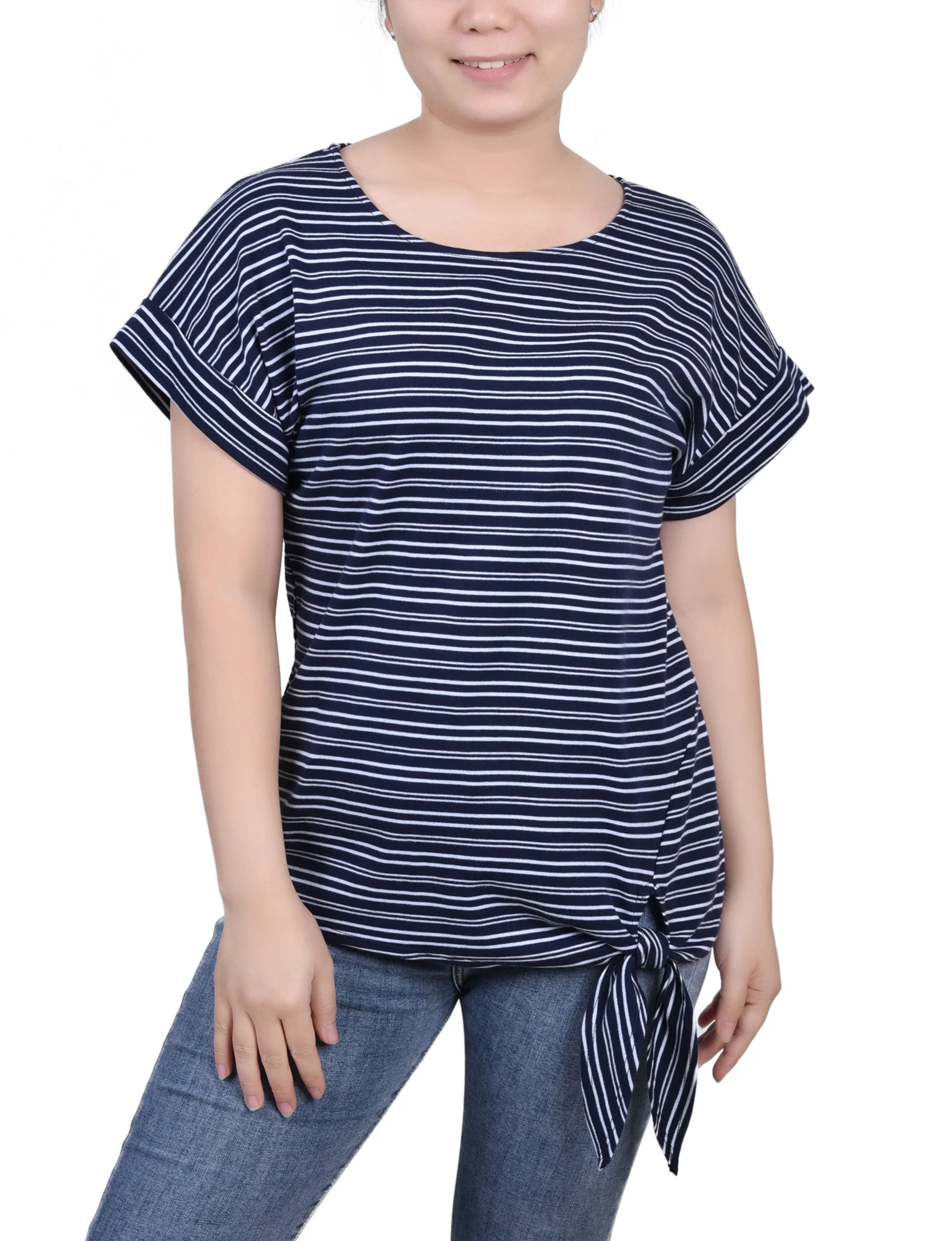 NonFadeFinish Short Sleeve Tie Front Top
