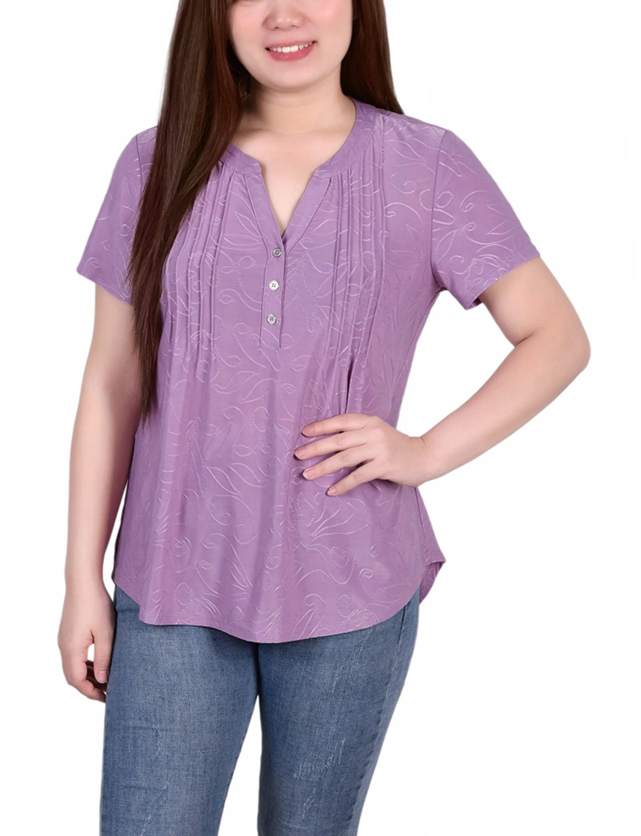 Breathable Hoodie Short Sleeve Y Neck Jacquard Knit Top