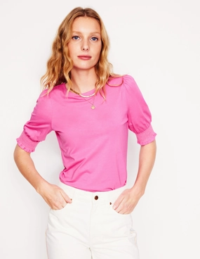 MeshVentilation Everyday Comfort Short Sleeve Smocked Cuff Top-Tickled Pink
