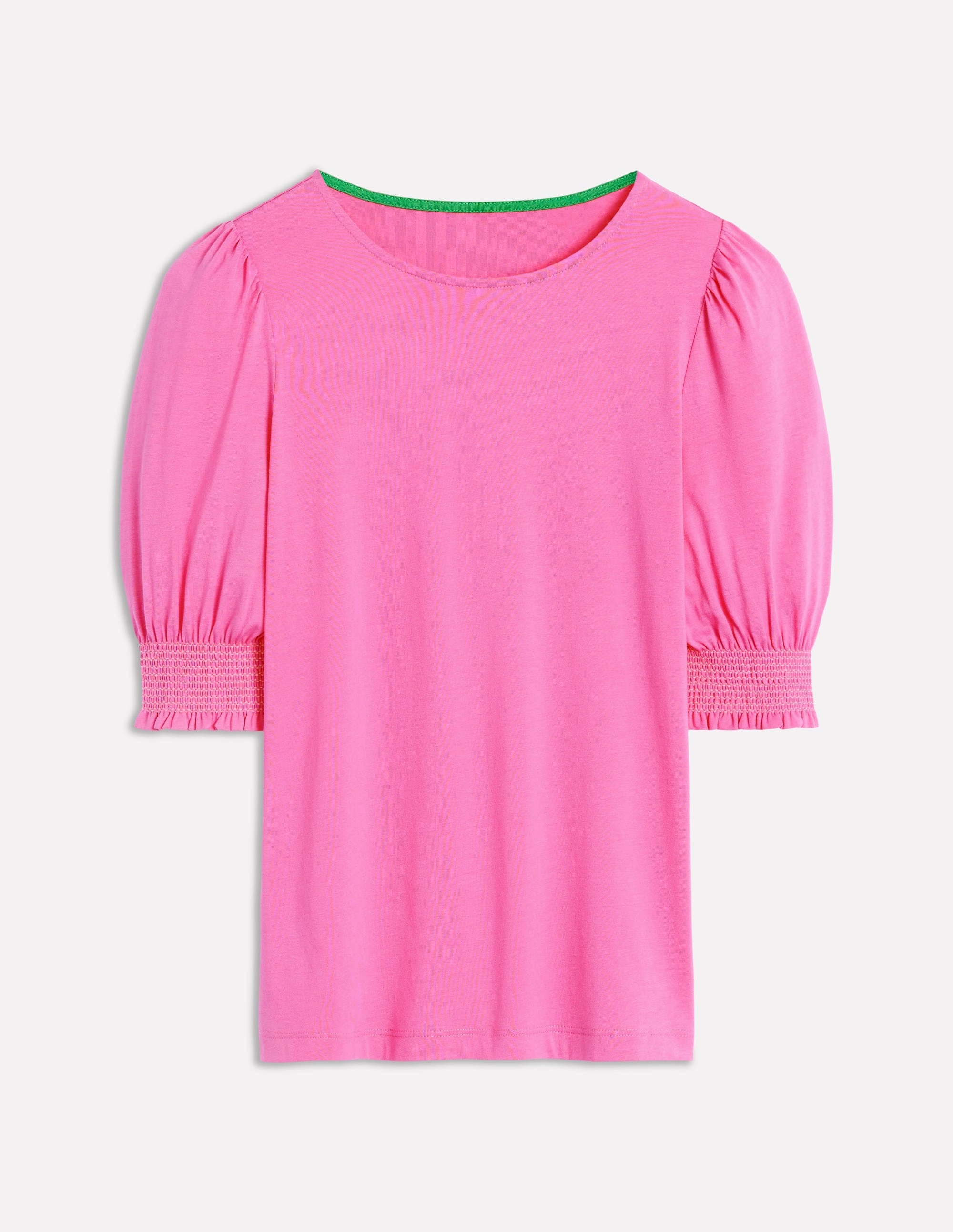 Short Sleeve Smocked Cuff Top-Tickled Pink Breathable Mesh Back